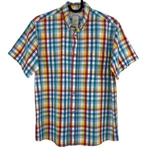 Vintage Jacadi Paris Parisian Multi Color Plaid Gingham Check Button Down 12Y